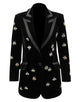 Black Peaked Lapel Crystal Decorate Single Buckle Slim Fit Women Blazer