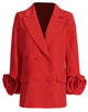 Red Peaked Lapel Double Breasted Flower Sleeve Women Blazer