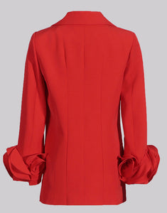 Red Peaked Lapel Double Breasted Flower Sleeve Women Blazer