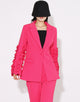 Fuchsia Notched Lapel Single Buckle 2 piece Ruffles Sleeve Women Suit