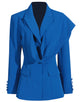 Royal Blue Peaked Lapel Single Breasted Slim Fit Women Blazer