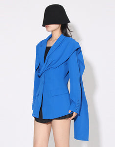 Royal Blue Peaked Lapel Single Breasted Slim Fit Women Blazer