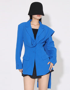 Royal Blue Peaked Lapel Single Breasted Slim Fit Women Blazer