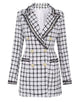 Mix Black Grid Peaked Lapel Slim Fit Long Women Coat