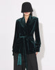 Dark Green Shawl Lapel Velvet Slim Fit Women Coat with Belt