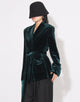 Dark Green Shawl Lapel Velvet Slim Fit Women Coat with Belt