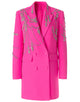 Fuchsia Peaked Lapel Crystal Decorate Double Breasted Women Coat