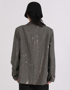 Fashion Sparkly Grey Notched Lapel Sequin Women Blazer