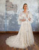 White A-Line Half Sleeve Lace Applique Wedding Dress 2025