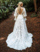 White A-Line Half Sleeve Lace Applique Wedding Dress 2025