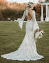 White Mermaid V-Neck Long Sleeve Wedding Dresses 2025