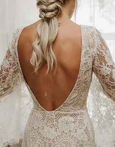 White Mermaid V-Neck Long Sleeve Wedding Dresses 2025