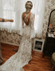 White Mermaid V-Neck Long Sleeve Wedding Dresses 2025