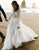 White Crew Lace Applique Wedding Dress 2025 with Court Train