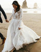 White Crew Lace Applique Wedding Dress 2025 with Court Train