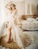 White V-Neck Long Sleeve Lace Wedding Dress 2025 with Court Train