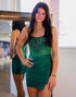 Strapless Dark Green Corset Beaded Bodycon Homecoming Dress