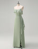 Light Green A-Line Strapless Tulle Long Prom Dress