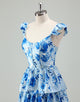 Blue A-Line Scoop Neckline Cascading Ruffles Prom Dress