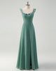 Eucalyptus A-Line Square Neckline Backless Tulle Prom Dress