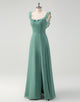 Eucalyptus A-Line Square Neckline Backless Tulle Prom Dress