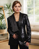 Black Sequin Shawl Lapel Tassel Women Blazer