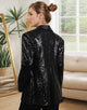 Black Sequin Shawl Lapel Tassel Women Blazer