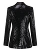 Black Sequin Shawl Lapel Tassel Women Blazer