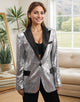 Silver Sequin Black Peaked Lapel Single Buckle Women Blazer