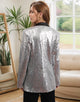 Silver Sequin Black Peaked Lapel Single Buckle Women Blazer