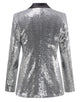 Silver Sequin Black Peaked Lapel Single Buckle Women Blazer