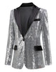 Silver Sequin Black Peaked Lapel Single Buckle Women Blazer