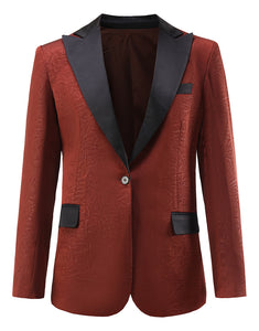 Rust Jacquard Peaked Lapel Single Buckle Women Formal Blazer