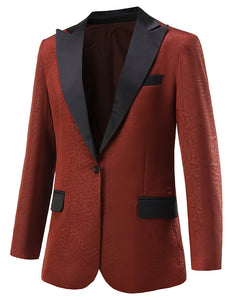 Rust Jacquard Peaked Lapel Single Buckle Women Formal Blazer