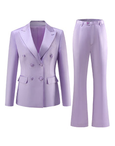 Purple Peaked Lapel Double Breasted Women Slim Fit Suit