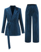 Peacock Blue Notched Lapel Pinstripe Women Slim Fit Suit