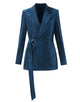 Peacock Blue Notched Lapel Pinstripe Women Slim Fit Suit