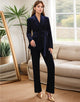 Navy Shawl Lapel White Spotted Pinstripe Women Slim Fit Suit with Belt