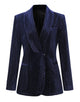 Navy Shawl Lapel White Spotted Pinstripe Women Slim Fit Suit with Belt