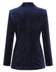 Navy Shawl Lapel White Spotted Pinstripe Women Slim Fit Suit with Belt