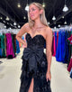 Gorgeous Black Sweetheart Cascading Ruffles Prom Dress with Bow