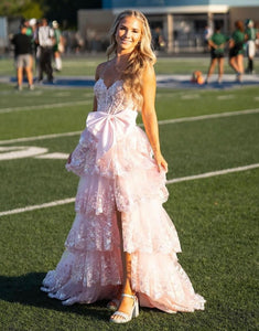 Gorgeous Black Sweetheart Cascading Ruffles Prom Dress with Bow