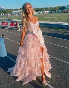 Gorgeous Black Sweetheart Cascading Ruffles Prom Dress with Bow