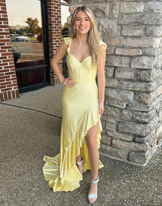 Yellow Sheath Sweetheart Asymmetrical Prom Dress