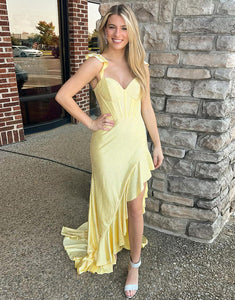 Yellow Sheath Sweetheart Asymmetrical Prom Dress