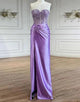 Purple Sheath Sweetheart Lace Applique Slit Prom Dress