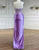 Purple Sheath Sweetheart Lace Applique Slit Prom Dress