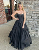 Black A-Line Bateau Neck Strapless Bow Ruched Prom Dress