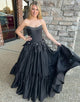 Black A-Line Bateau Neck Strapless Bow Ruched Prom Dress