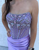 Grey Blue Sheath Strapless Crystal Slit Prom Dress